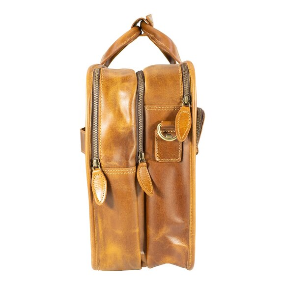 Men's Genuine Leather Vintage Weekender Bag, Briefcase Bag Satchel, Tan - Picture 4 of 15